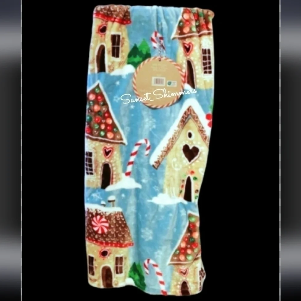 Gingerbread House Village Peppermint Snowflake Plush Throw Blanket Decor 50
